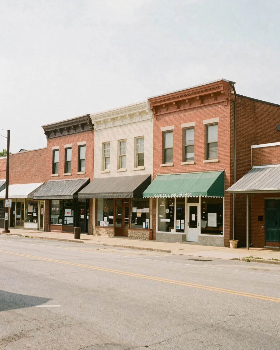 Neutral editorial photograph of an ordinary small-town main stree